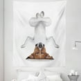 thumbnail image 1 of Funny Tapestry, Dog Upside down Relaxing Closed Eyes Meditating Calm Therapy Humor Animal Print, Fabric Wall Hanging Decor for Bedroom Living Room Dorm, 5 Sizes, White Brown, by Ambesonne, 1 of 1