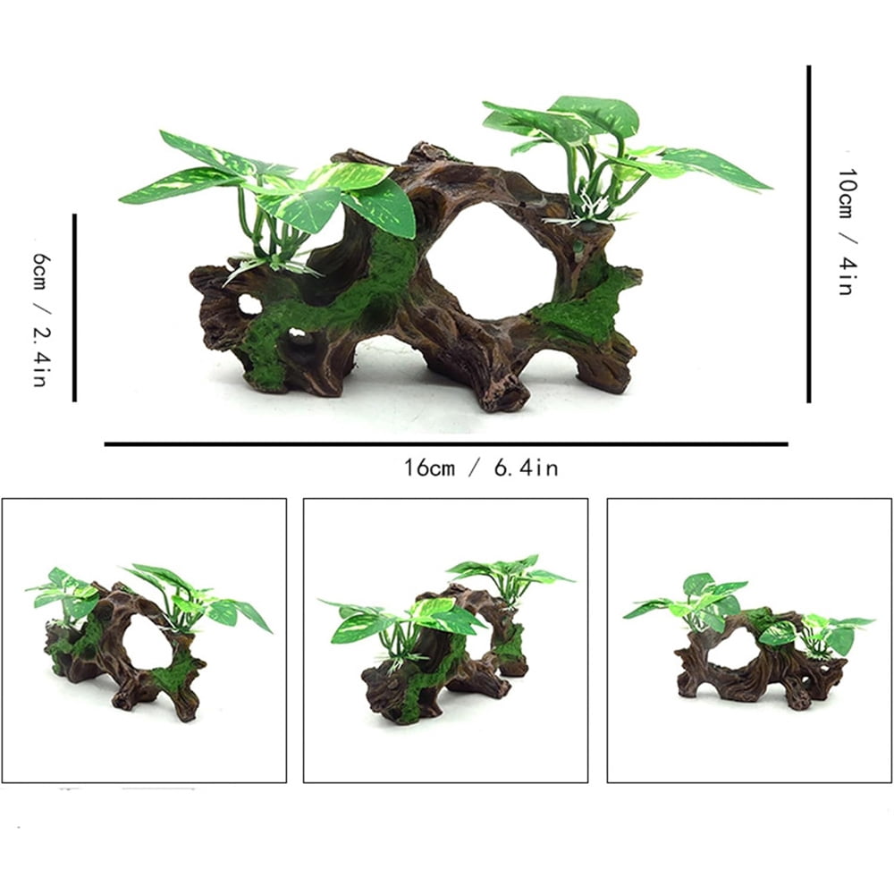 HXRH Fish Tank Decorations Aquarium Decor Ornaments Silk Aquarium Plants and Hollow Tree Trunk Decor for Betta Fish Tank Accessories