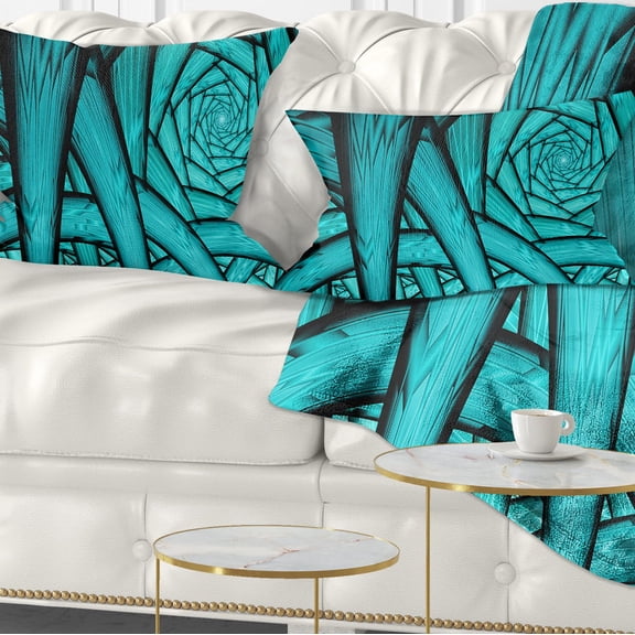 Designart Turquoise Fractal Endless Tunnel - Abstract Throw Pillow - 12x20