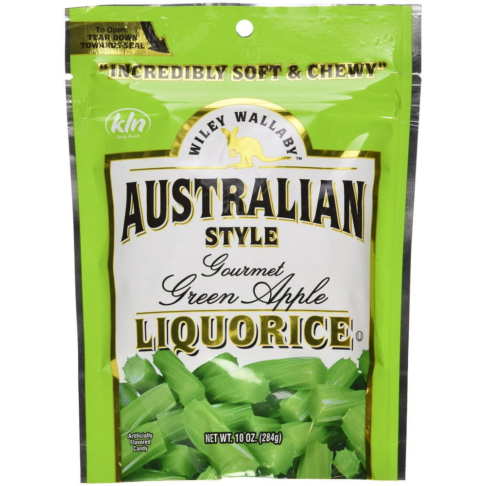 10 PACKS Wiley Wallaby Green Apple Licorice 10 oz licorice package