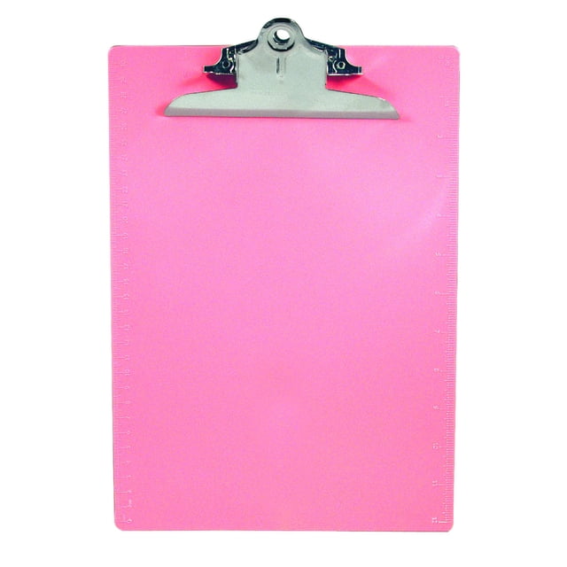 Portapapeles Saunders de plástico rosa con clip de perfil bajo