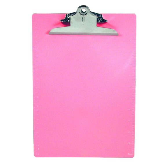 Portapapeles Saunders de plástico rosa con clip de perfil bajo