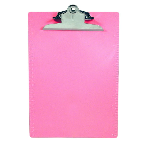 Portapapeles Saunders de plástico rosa con clip de perfil bajo