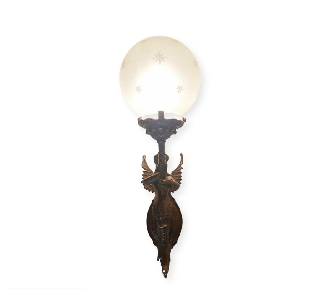 Pair Of Antique Vintage Old Art Nouveau Brass Mermaid Wall Sconces Fixture Light Lamp