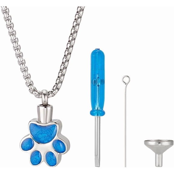 Pet Cremation Jewelry for Ashes Paw Print Pet Urn Necklace Pendant Stainless Steel Urn Necklace Ashes Jewelry Making Kits with Filling Kits DIY