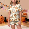 thumbnail image 2 of KPOPLK Girl's Halloween Pajamas Set Kids Girls Short Sleeve Button Down Shirt and Shorts Pjs 2Piece for 2-13Years,Size 4-5 Years, 2 of 5