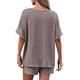 thumbnail image 3 of Women's two-piece loungewear set, short-sleeved T-shirt and drawstring shorts, casual pajama/vacation wear, with pockets taupe XL, 3 of 4