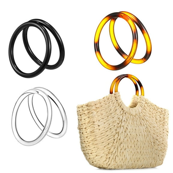 6 Pack Bag Handle Round Purse Handles Decorative Replacement Purse Strap for Crochet Bags(Round Shape,4.5 Inch)