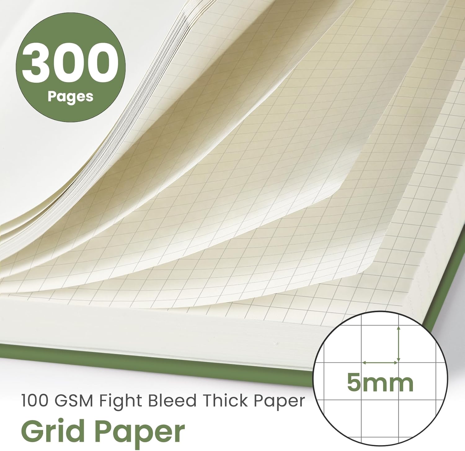 Ahot Paper Notebook Journal for Work, 300 Pages, Thick B5 (7.1"x10") Grid Journals for Women & Writing, Hardcover Notebook for Note Taking, Perfect for Work School Note Taking Business, Green