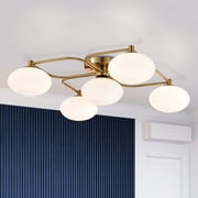 Warehouse of Tiffany Camris 5-Light Brass Chandelier Frosted Glass Shades