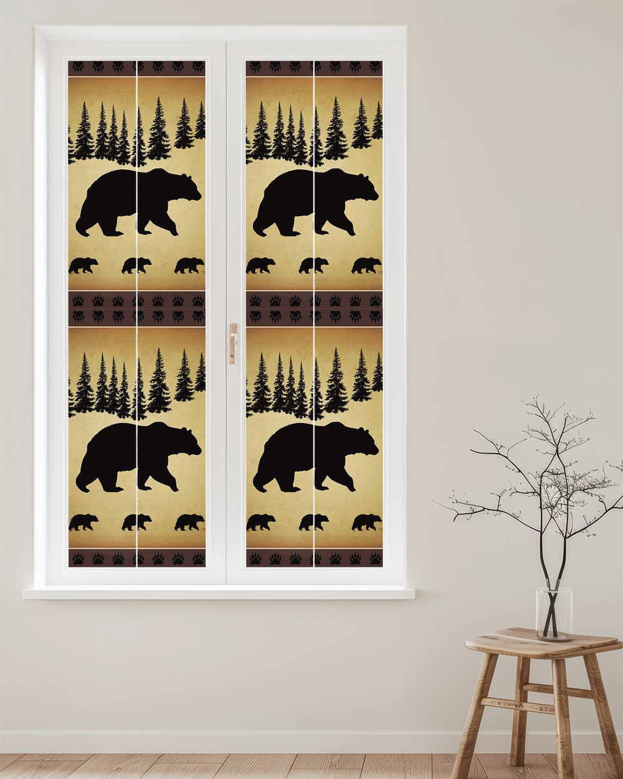 Window Privacy Film Black Bear Stained Glass Window Film Decorative Sun Block Window Cover Vintage Animals Farmhouse Pine Brown Forest Window Clings Static Adhesive Sticker for Bathroom 17.7"x78.7"
