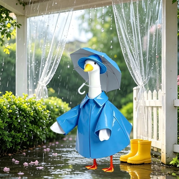 AZXY Blue Raincoat Porch Goose Outfit, 23‑Inch Goose Clothing Costume for Cement Plastic Porch Goose Statue, Goose Clothes for Outdoor Garden Yard Lawn Patio Porch Decoration