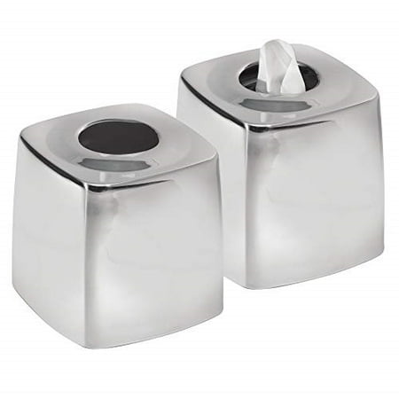Stainless Steel Tissue Box mDesign Metal Square Facial Tissue Box Cover Holder for Bathroom Vanity Countertops, Bedroom Dressers, Night Stands, Desks and Tables - 2 Pack - Polished Stainless Steel ()