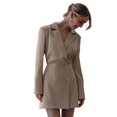 thumbnail image 1 of Khaki Faux Acétate Satin Double Boutonnage Costume Robe Slim Printemps 2024 Mode Femmes, 1 of 5