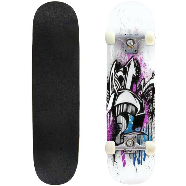 Black Graffiti Sketch With Blue And Pink Grunge Paint Splatter Outdoor Skateboard Longboards 31 X8 Pro Complete Skate Board Cruiser Walmart Com Walmart Com