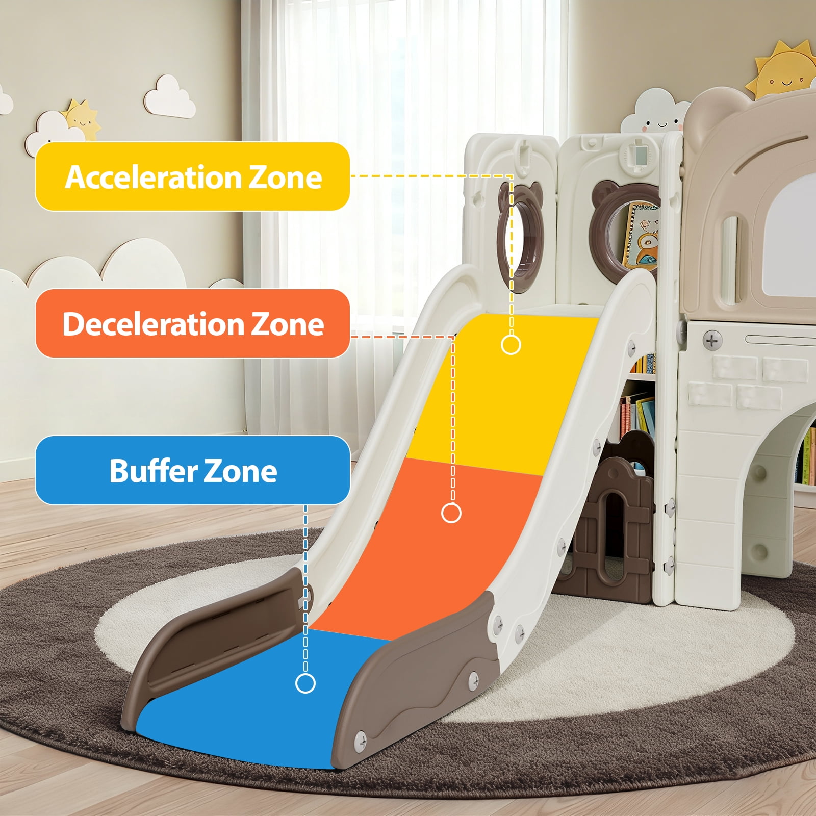 LAZY BUDDY 10 in 1 Toddler Slide Set, Kids Slide and Climber Playset with Basketball Hoop, Drawing Board, Telescope, Indoor Outdoor Playground