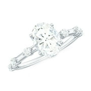 Rosec Jewels Oval Solitaire Moissanite Engagement Ring with Spaced Accent (6X8 mm, D-VS1 Grade), 14K White Gold, US 7.00