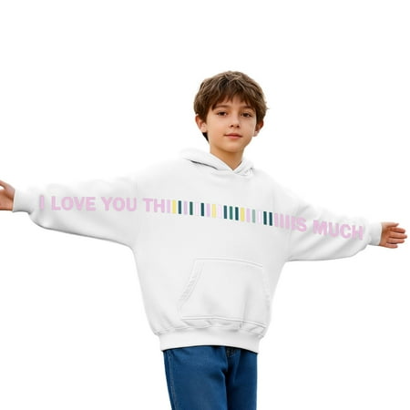 YAYUBA Sweatshirts for Kids I Love You This Much Print Hoodie Casual Long-Sleeve Pullover for Daily Wear & Fashion Statement