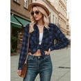 thumbnail image 3 of OALUXE Plaid Shirts for Women Roll Up Long Sleeve Casual Button Down Blouses Tops with Pockets, 3 of 7