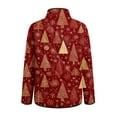 thumbnail image 6 of felwors Women's Christmas Quilted Jacket with Snowmen Christmas Trees Print, Snap Button Front Fall Winter Coat Wine, L, 6 of 8