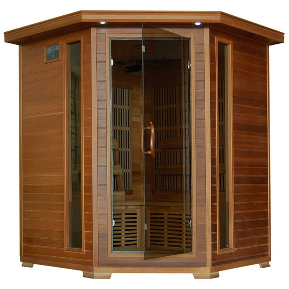 Radiant Saunas 4-Person Cedar Corner Infrared Sauna with 10 Carbon Heaters