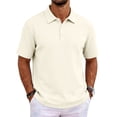 thumbnail image 2 of Qwertyu Mens Polo Shirts Short Sleeve Casual 3 Buttons Textured Golf Shirts Summer Collared T-Shirt Beige L, 2 of 8