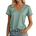 thumbnail image 2 of Womens T Shirts Summer Tops 2025 Solid Color V-Neck Short Sleeve Drop Shoulder Casual Tees Tshirts Shirts for Women, 2 of 6