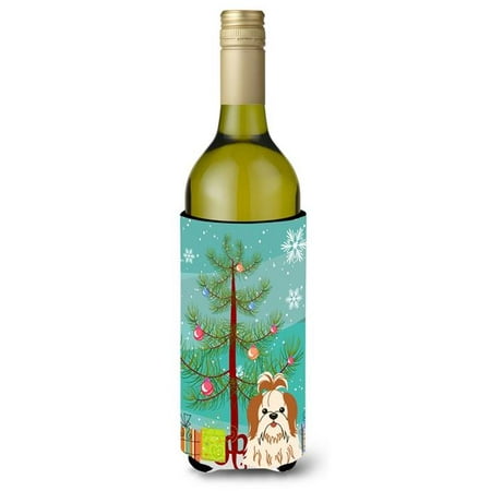 

Merry Christmas Tree Shih Tzu Red & White Wine Bottle Beverge Insulator Hugger