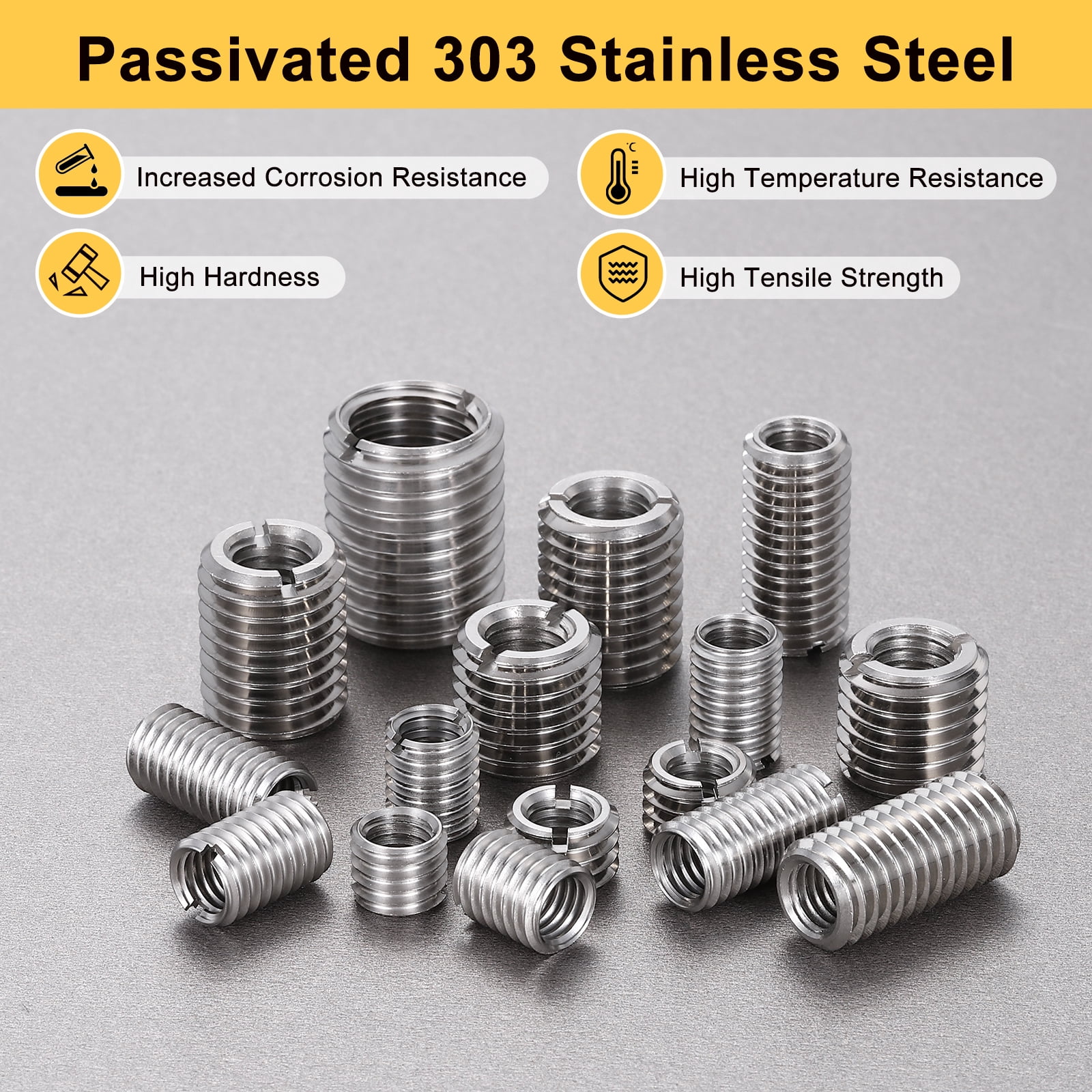 Uxcell 6pcs Thread Repair Inserts M20 x 2.5 Male to M16 x 2 Female Thread 30mm Long Stainless Steel Reducing Nuts Metric Self Tapping Sleeves