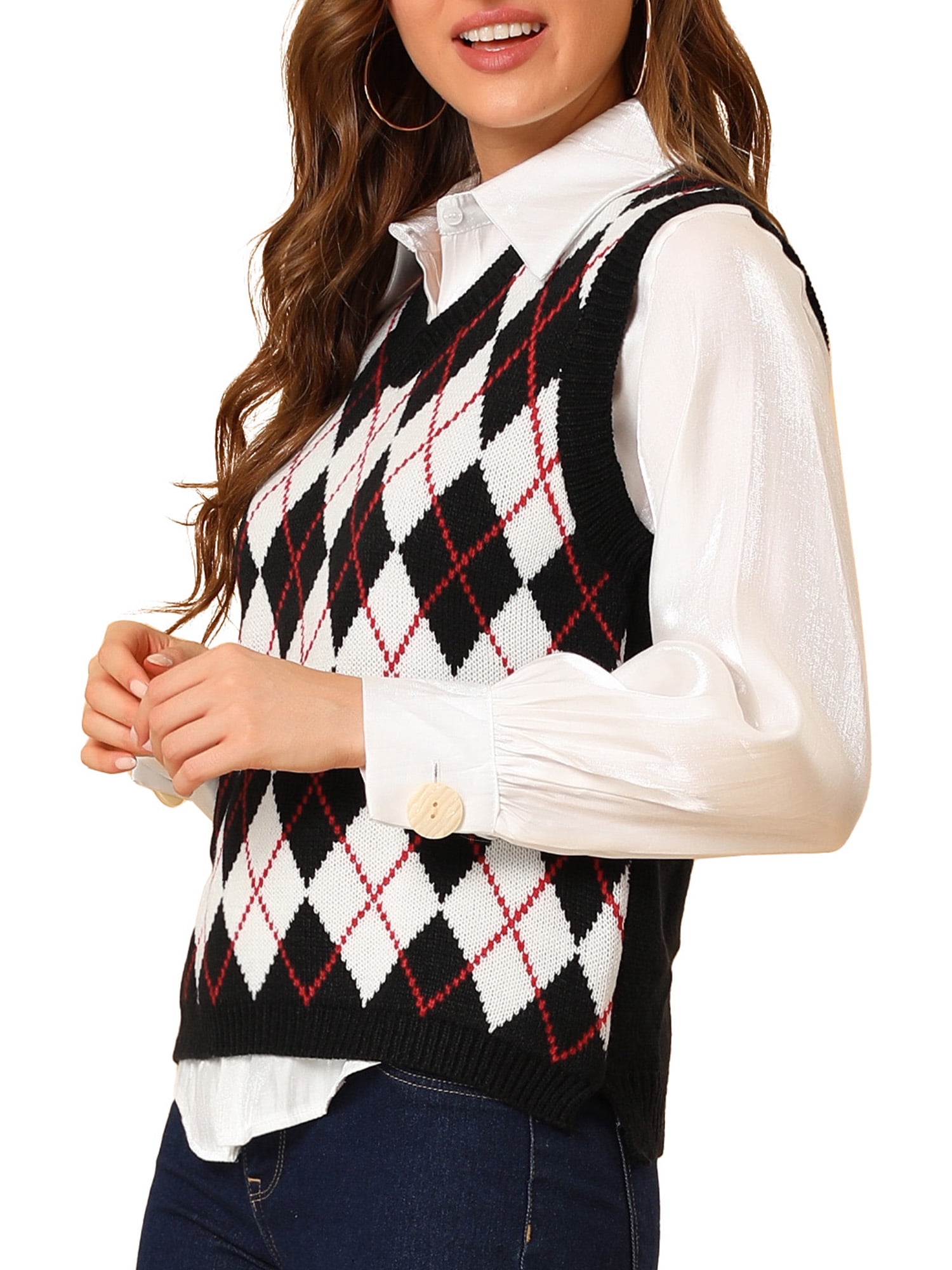 Allegra K Women's Halloween Plaid Knit 