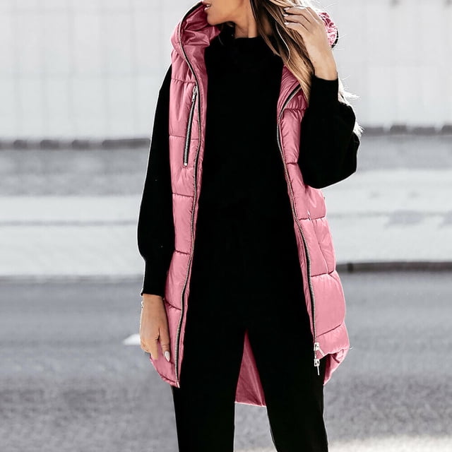 DPTALR Manteaux Légers d'Hiver pour Femmes, Vestes Sans Manches avec Capuche, Poches