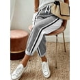 thumbnail image 3 of Women's Waist Tie Tapered Pants, Side Stripe Cropped Trousers with Pockets for Everyday, Casual, Gym & Athleisure Wear, 3 of 4