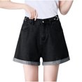 thumbnail image 2 of HaoXianJian Plus Size Womens Jean Shorts Hight Rise Stretch Denim Folded Hemes Pull On Shorts with Pockets Hot Pants Denim Shorts Nightclub Summer Beach Shorts L-5X, 2 of 6