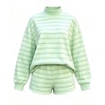 thumbnail image 4 of QTISFD Two Piece Sweat Set for Womens Mock Neck Long Sleeve Striped Oversized Sweatshirt Lightweight Loose Comfy Shorts Pants Sets, 4 of 5
