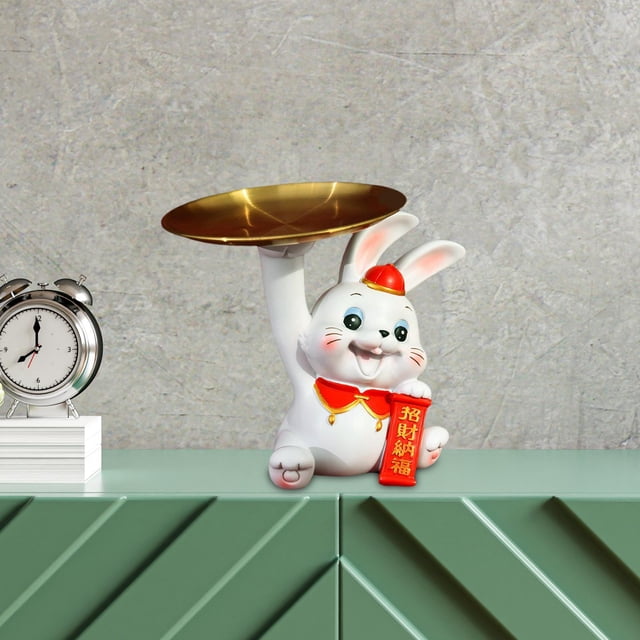 Bonita estatua de conejo con bandeja, figurita de , adorno de resina, escultura de Animal, almacenamiento de artículos diversos para el hogar, Sesión Baoblaze Bandeja de estatua de resina