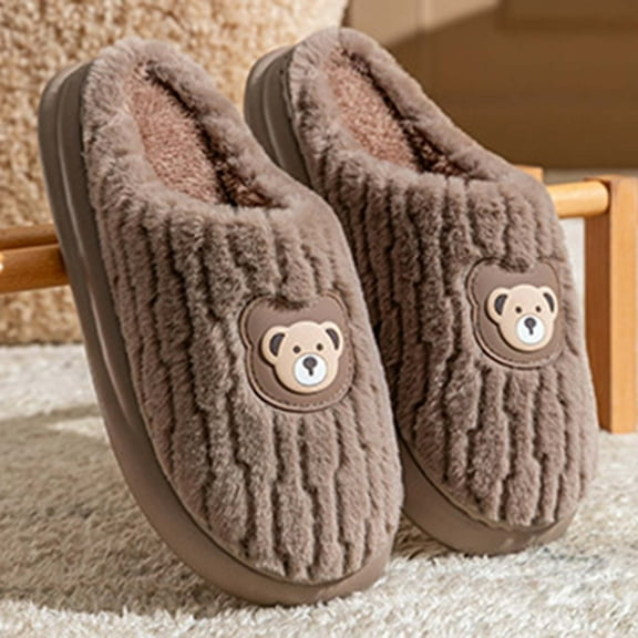 Men's Fuzzy Slip-on Slippers Fashionable And Casual Home Thick Bottom And Warm Couple Teddy Bear Pattern Lightweight Slippers