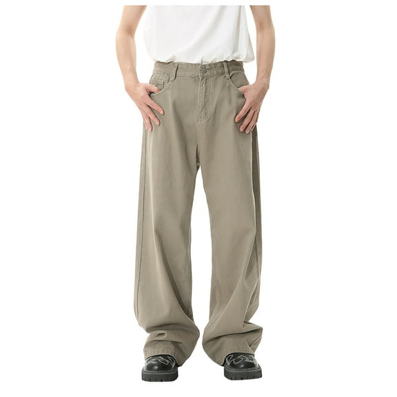HCNTES Men's Relaxed Straight Leg Driven Jean with Stretch Fabric Elastic Waist Jeans(Khaki,L)