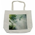 thumbnail image 1 of Rainforest Shopping Bag, Sunbeam Between Shadows of Trees Idyllic Scenery of Solitude in Jungle Theme, Eco-Friendly Reusable Bag for Groceries Beach and More, 15.5" X 14.5", Cream, by Ambesonne, 1 of 2