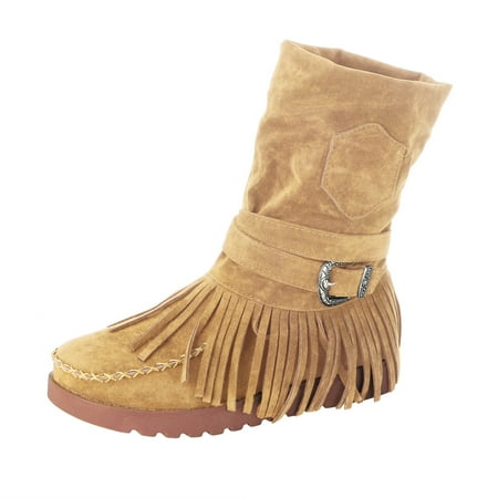 Shoes Casual Fashion Toe Flat Boots for Women Retro Short Women s Fringe Chunky Heel Platform Boots for Women Boots Round Flat Women s Cute Booties for Women Fall Boots