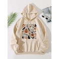 thumbnail image 3 of Sudadera con capucha con bolsillo de canguro con estampado de Halloween, sudadera con capucha de manga larga informal con cordón, ropa de mujer, 3 of 4