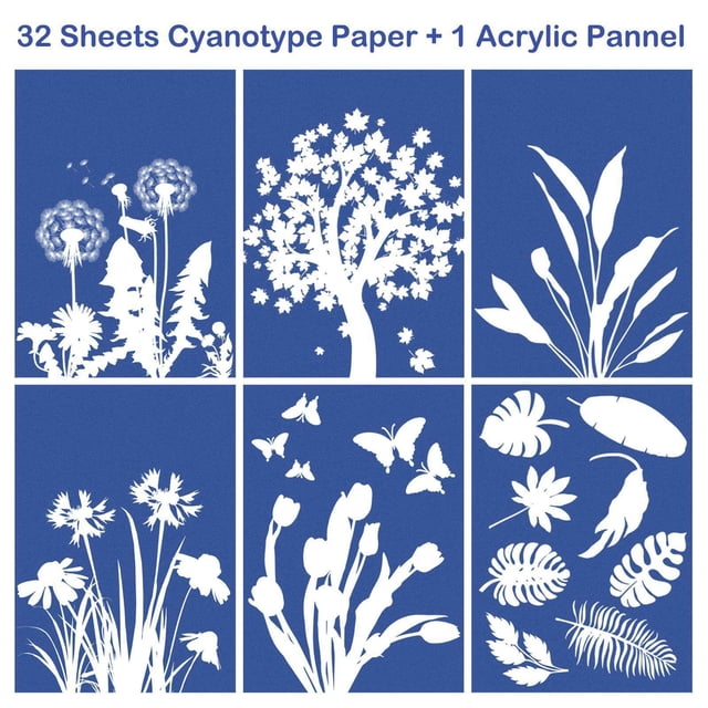 Sun Print Paper Solar Drawing Paper Solar Activated Printing Paper Cyanotype Paper for Kids Adults 32Pcs
