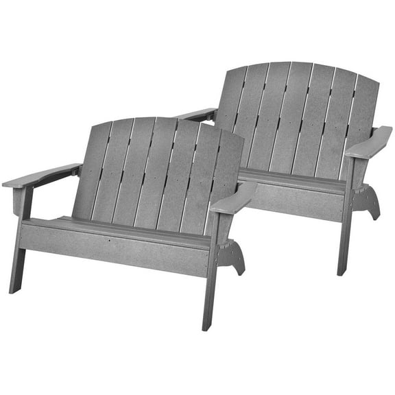 Gymax Set of 2 Adirondack Chair Patio HDPE Adirondack Loveseat Bench Weather Resistant