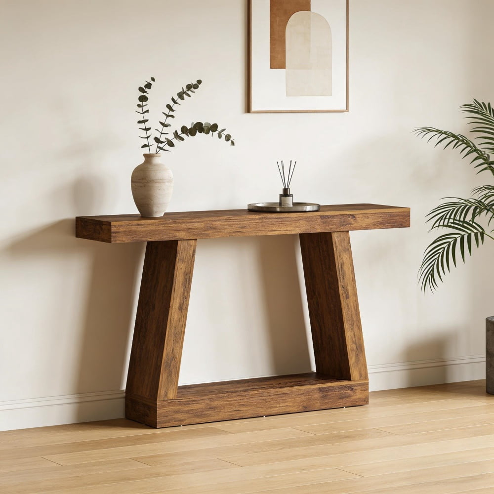 Dark Brown Console Table, 55.1” Narrow Sofa Table with Dual-Tier Storage, 55 LBS Load Capacity, Anti-Tip Kit, Scratch-Resistant Melamine for Entryway Living Room