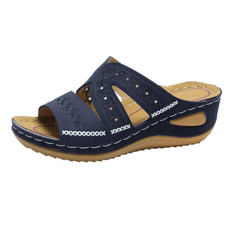 Women s Wedge Fish Mouth Platform Multicolor Embroidered Sandals