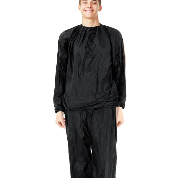 OUNONA Full Body Sauna Sweat Suit for Fitness and Calorie Burning, 1 Set, Black Workout Sweatshirt and Pants