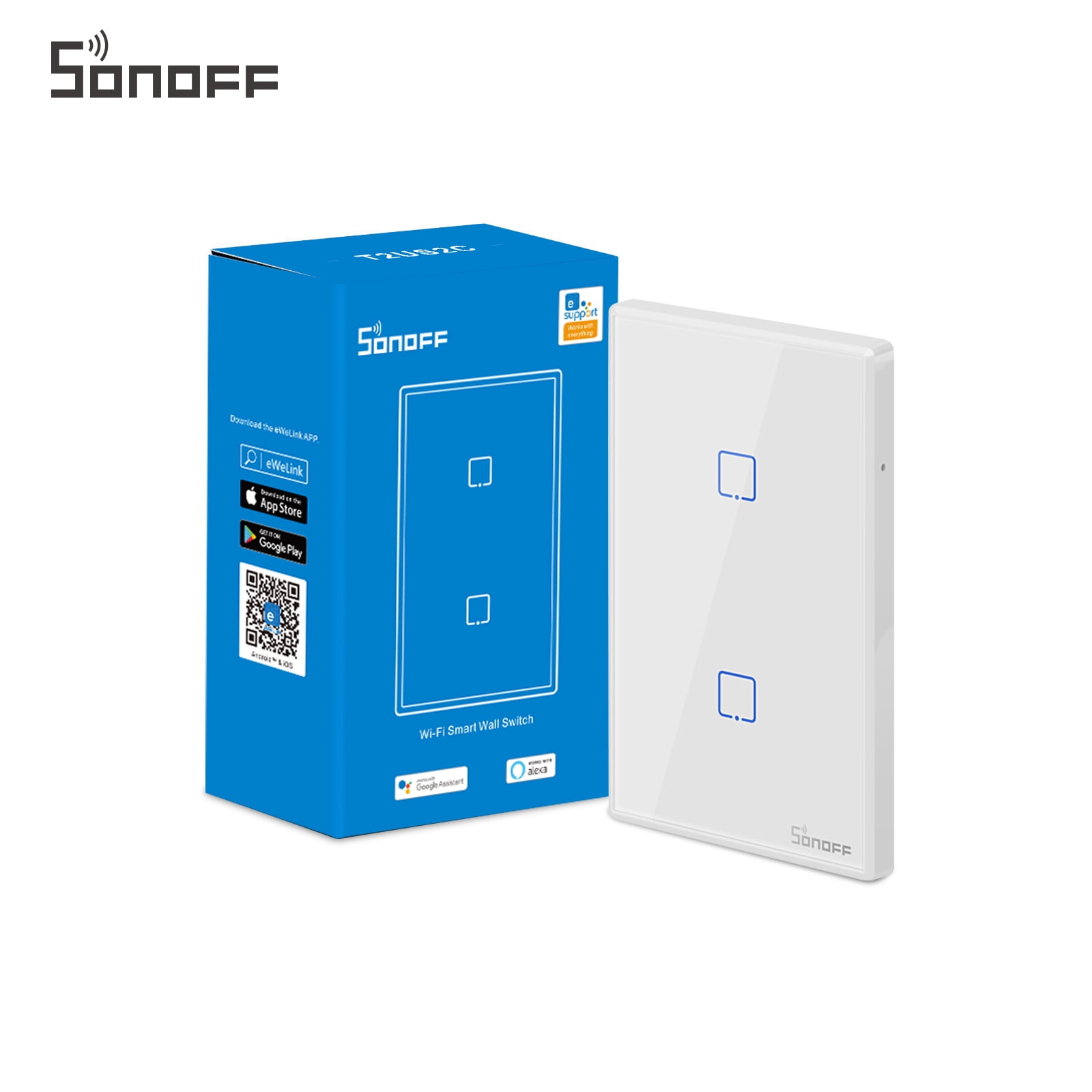 SONOFF TXT2 Smart Light Switch WiFi Wall Switch, 2.4GHz WiFi Touch