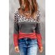 thumbnail image 3 of ABPHQTO Top de bloque de color de leopardo calado con empalme de encaje rojo para mujer, 3 of 5