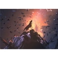 thumbnail image 2 of wall26 - Howling Wolf on Rock with Bird Flying Around,Illustration Painting - Removable Wall Mural | Self-Adhesive Large Wallpaper - 66x96 inches, 2 of 6