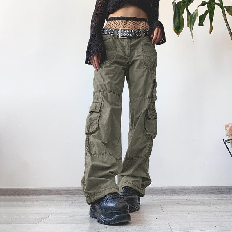 Pantalon Cargo 2022 Hiver Nouveau Pantalon Cargo Taille Basse en Vrac Poche de Rue Solide Epice Fille Casual Travail Jeans Vetements de Travail