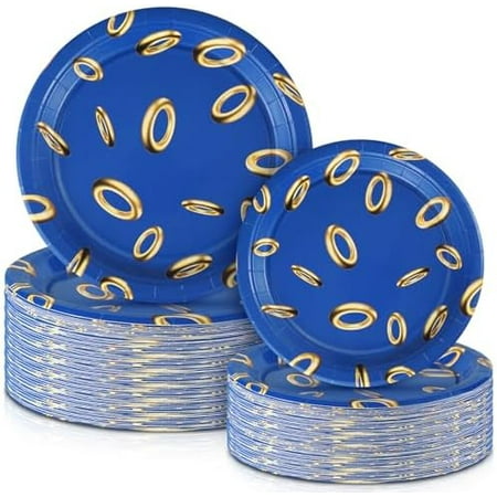 50 Pcs Video Game Paper Plates Blue Birthday Plates Disposable Cartoon Themed Plate for Gamer's Party Decorations Birthday Party Favor